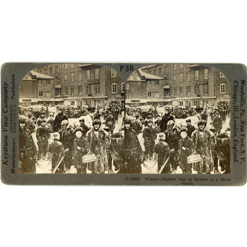 Vintage Keystone View Stereograph P38 "Market Day In Quebec In A Snow Storm"#17
